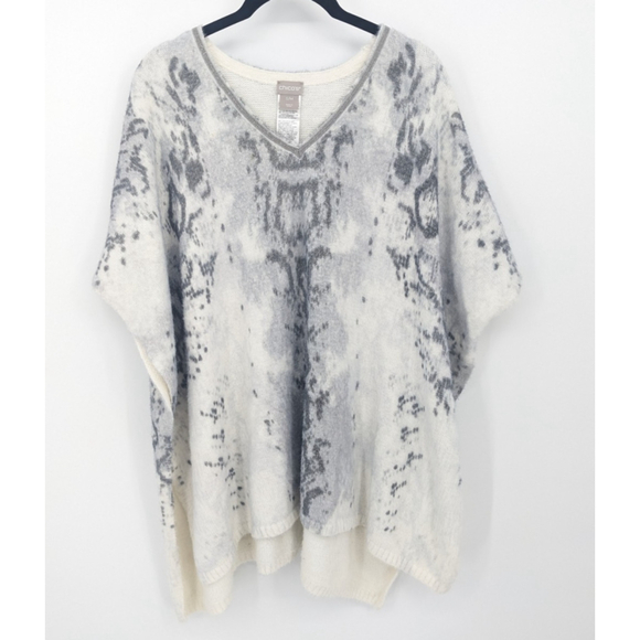 Chicos Poncho Sweater Women Small Medium Gray White Knit Cozy Pullover Soft - Picture 1 of 11